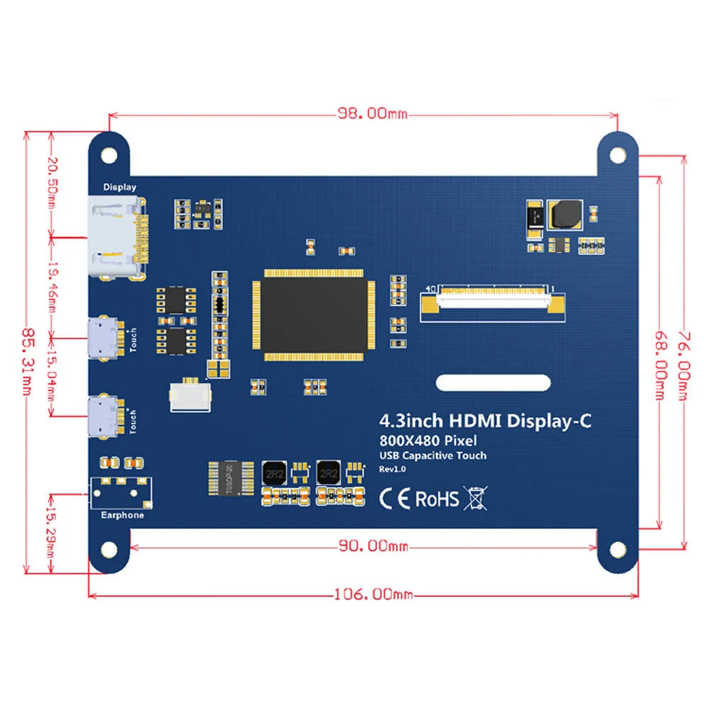 4.3 Inch HDMI LCD Display Module 800*480 4.3" Screen Module Without Touch for Raspbian Pi