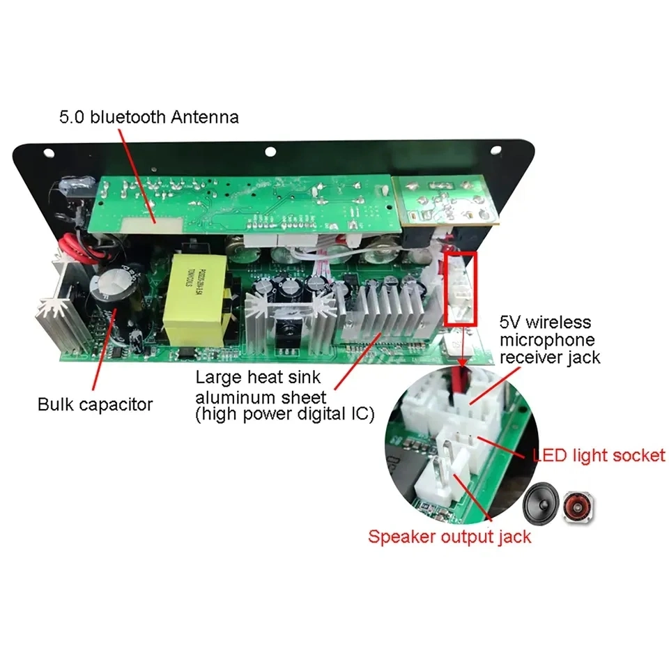 300W Blue tooth Audio Amplifier Board D100 Subwoofer Dual Microphone AMP Module 12V 24V 220V Medie Player