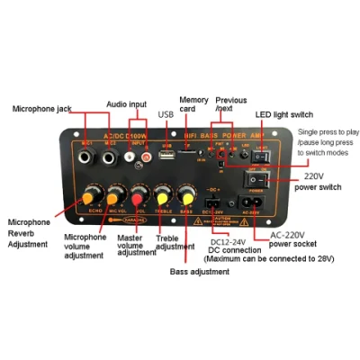 300W 블루투스 오디오 앰프 보드 D100 서브우퍼 듀얼 마이크 앰프 모듈 12V 24V 220V 메디 플레이어